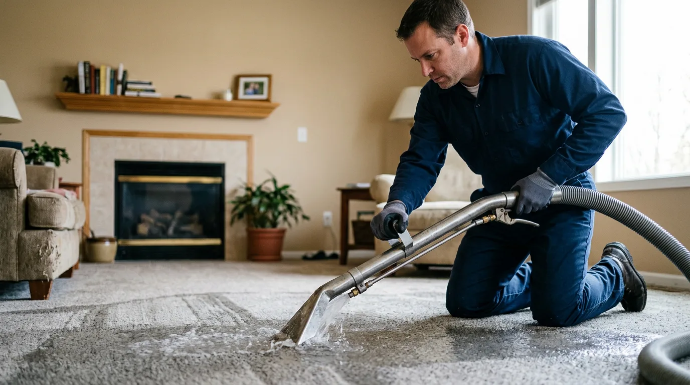 Water damage restoration technician working near Jay, NY